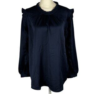 J. Crew Navy Blue Ruffle Blouse Size Medium